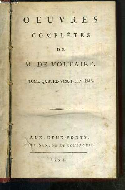 RECUEIL DES LETTRES DE M. DE VOLTAIRE - 2 TOMES EN 1 VOLUME - TOME 87 ...