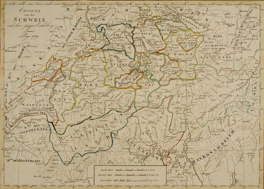 Charte von der Schweiz nach ihrer jezigen Eintheilung. von Schweiz charte (1809) Harteveld