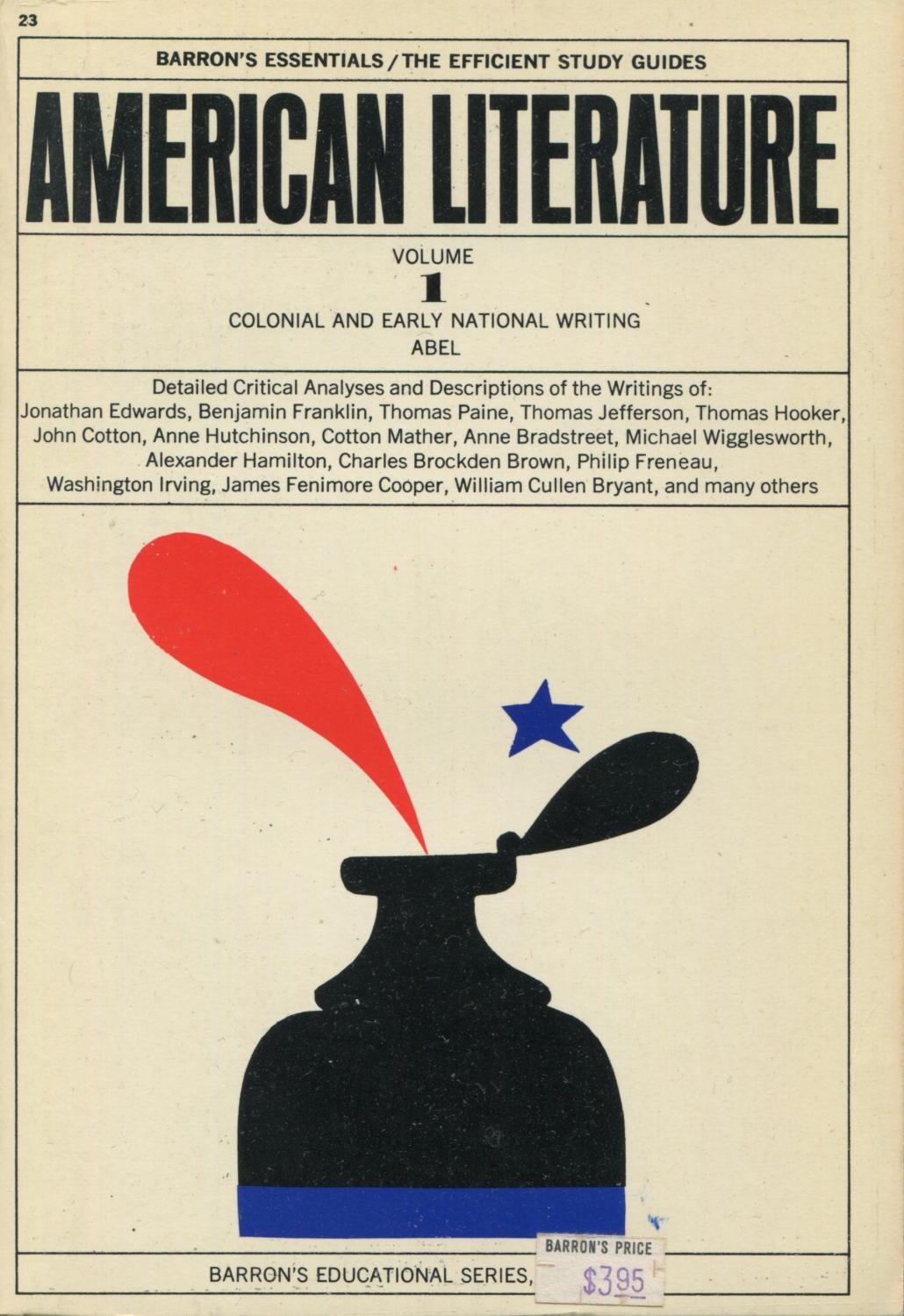 Very　Early　and　Writing　American　1:　Abel,　of　Good　A.　Edition　Literature,　by　(1963)　Later　National　Soft　Kenneth　Volume　Colonial　Printing　Softcover　Darrel:　cover　Himber