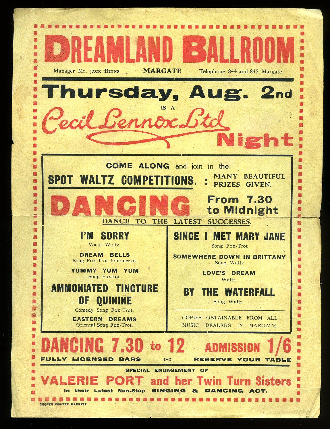 Souvenir Theatre Programme Flyer Performed at Dreamland Ballroom