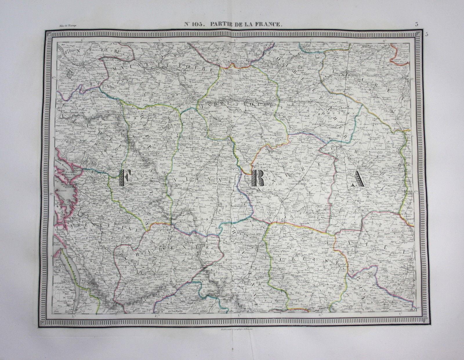 France Poitiers Bourges Chateauroux Tours map Vandermaelen ...