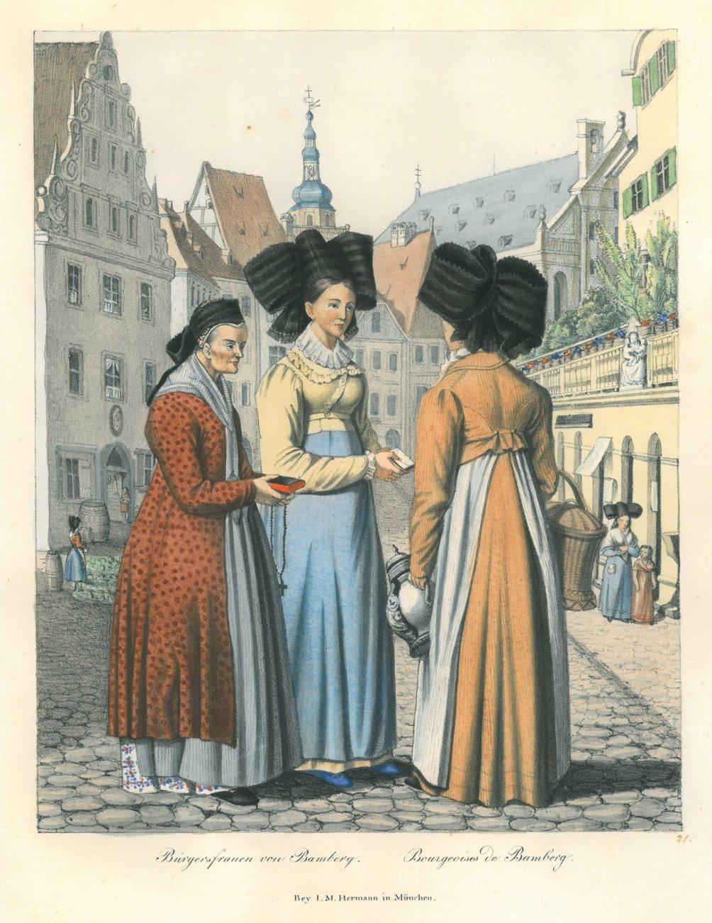 BAMBERG. Tracht. "Bürgersfrauen von Bamberg". Drei Frauen (eine mit