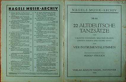 22 Altdeutsche Tanzsa A Tze Von V Hausmann M Franck J Staden Und G Vintz Fa A R Vier Instrumentalstimmen By Steglich Rudolf Good Paperback 1935 Cosmo Books