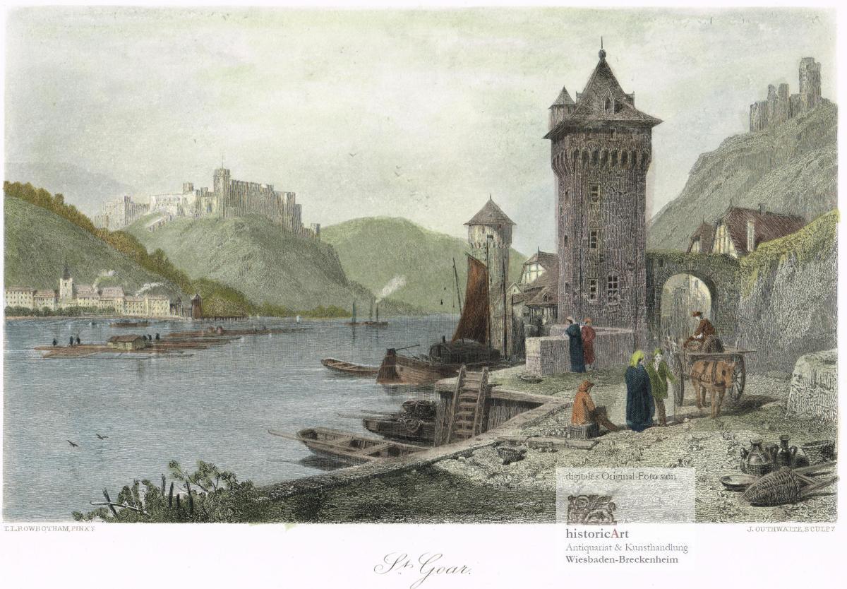 St. Goar. Blick über den Rhein auf St. Goar und die Ruine Rheinfels. Im