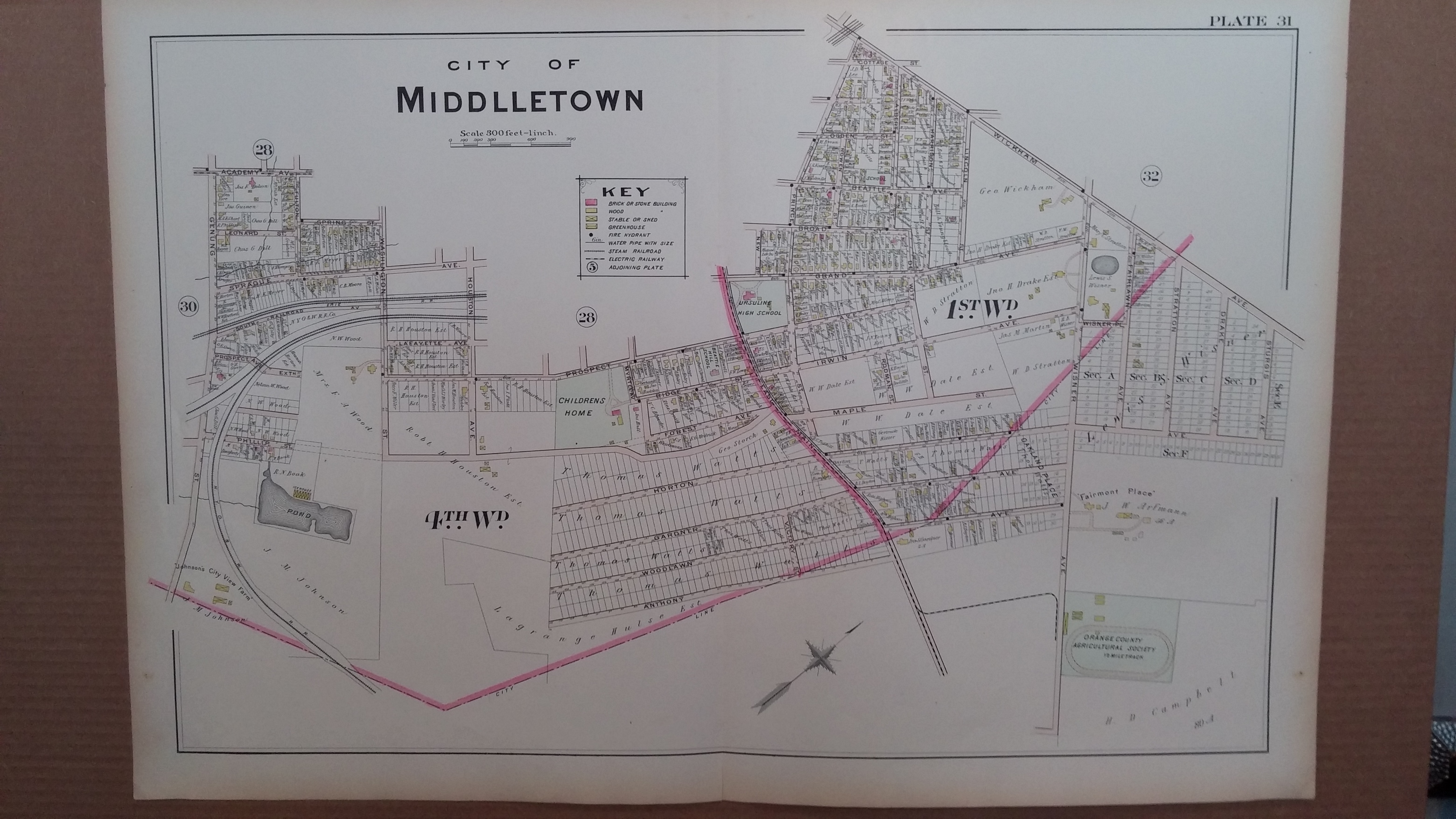 Original 1903 Map Part of City of Middletown, Orange County, New York 31 by J.M. Lathrop by J