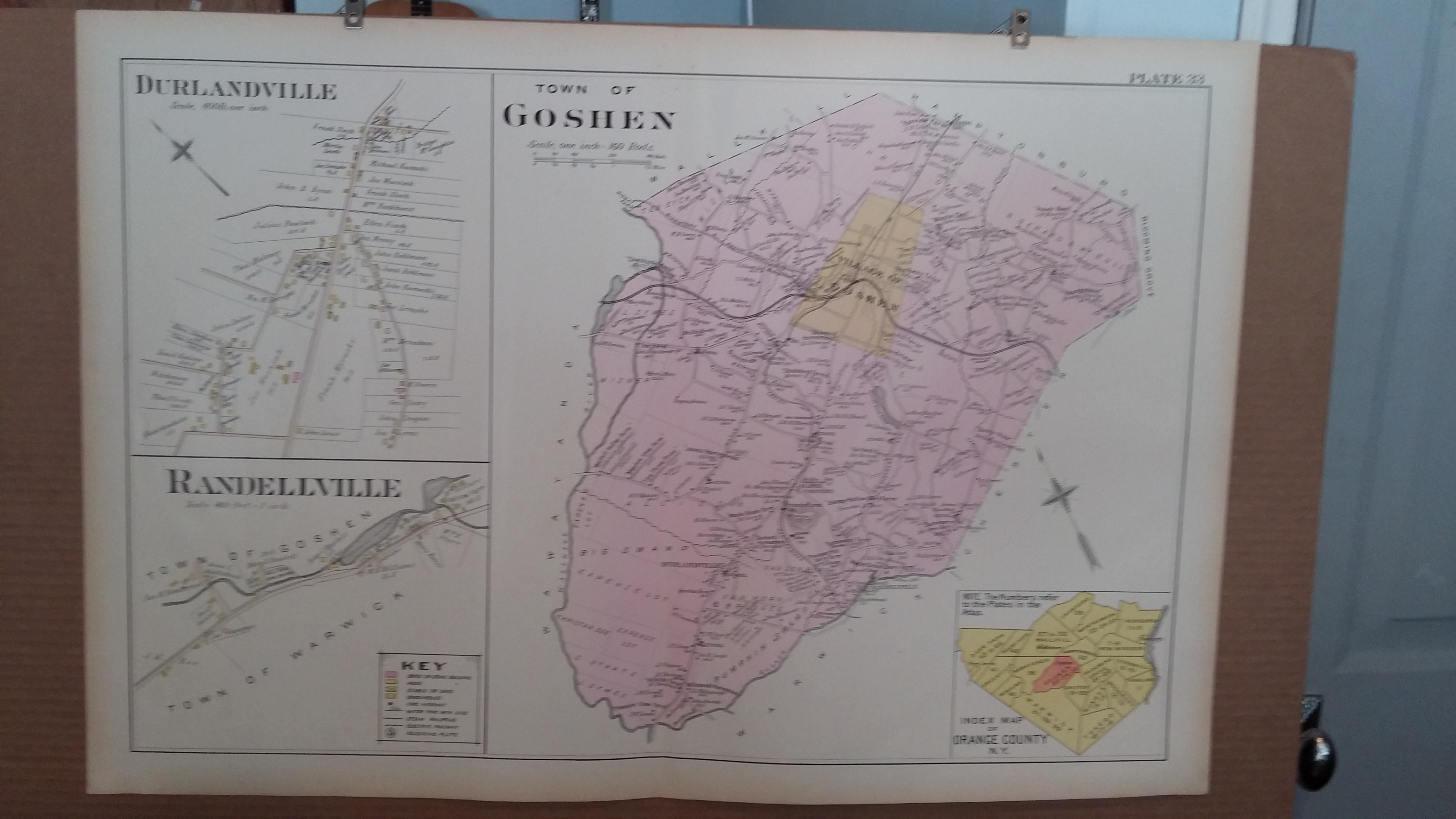 Original 1903 Map: Town of Goshen, Durlandville, Orange County, New 