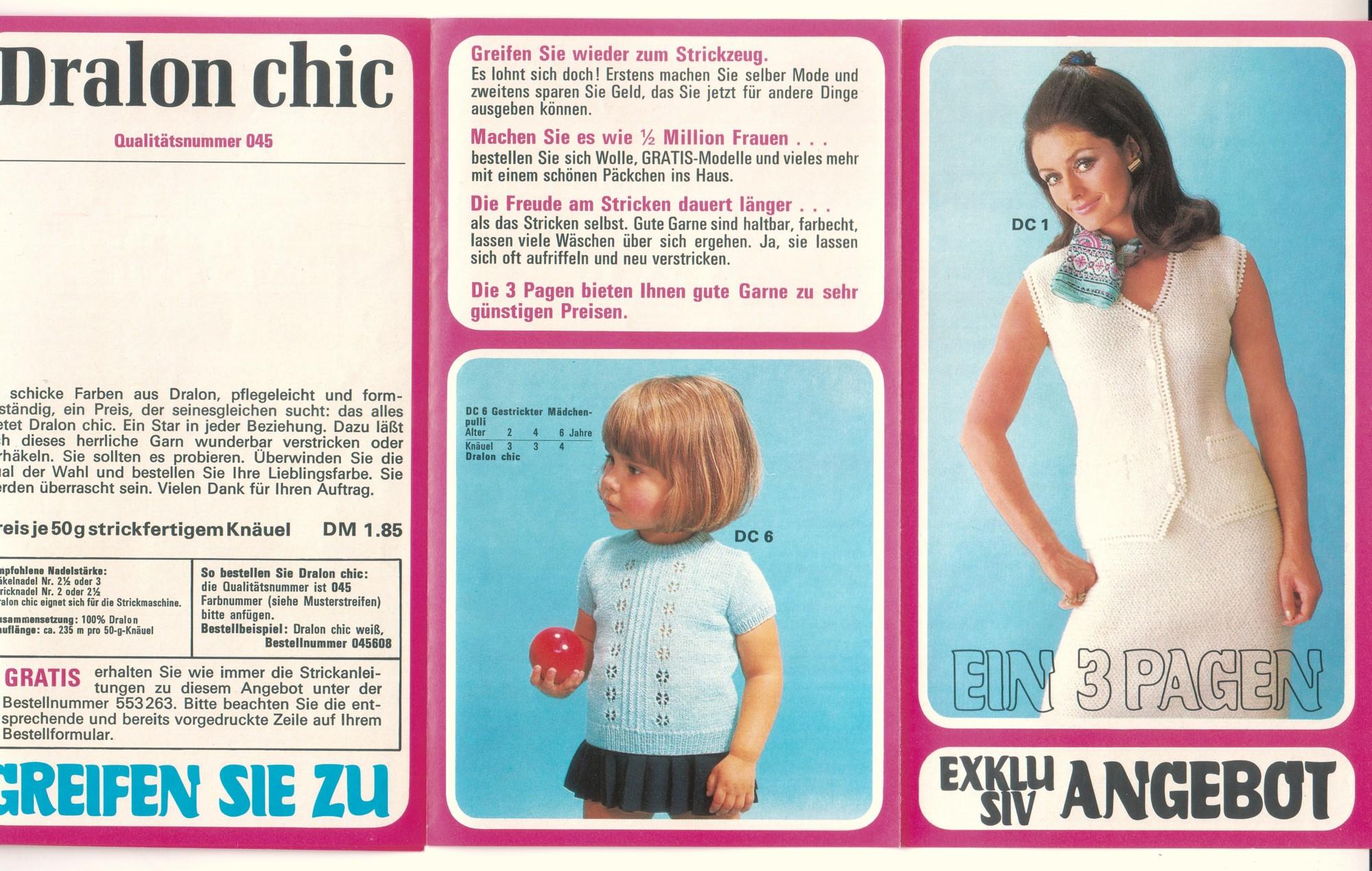 Faltprospekt der Firma 3 PAGEN EXKLUSIV ANGEBOT DRALON chic Die Seiten geben einen Überblick