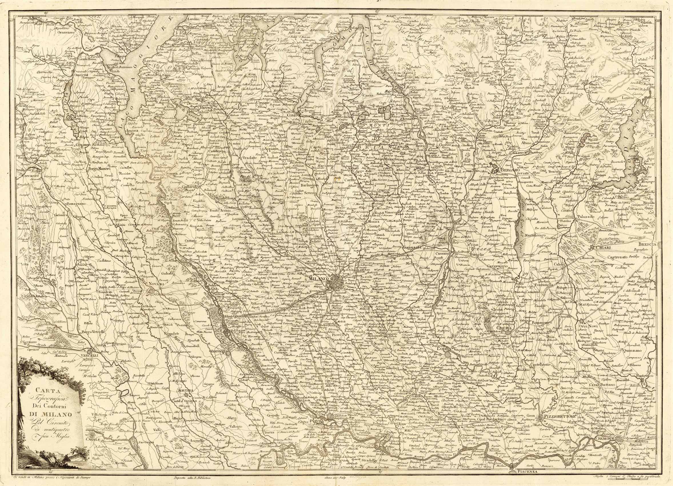 Carta Topografica Dei Contorni Di Milano del Gircuito di ventiquatro piu  Miglia. Si vende in Milano presso i negozianti di Stampe by [Anonymous]:  (1807) Map
