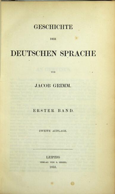 Geschichte der Deutschen Sprache - GRIMM, JACOB