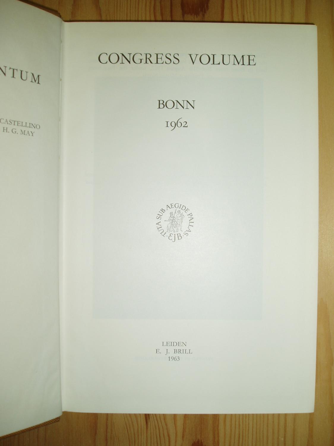 Congress Volume : Bonn 1962 - International Organization for the Study of the Old Testament [ Anderson, G.W.; et al: editors: ]