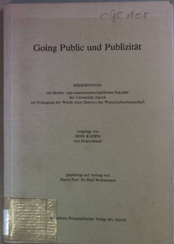 Going public und Publizität. Dissertation; - Kaden, Jens