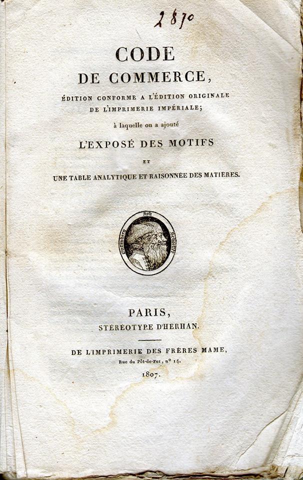 CODE DU COMMERCE 1807 EO COMPLET Expose des Motifs BROCHE D EPOQUE by ...