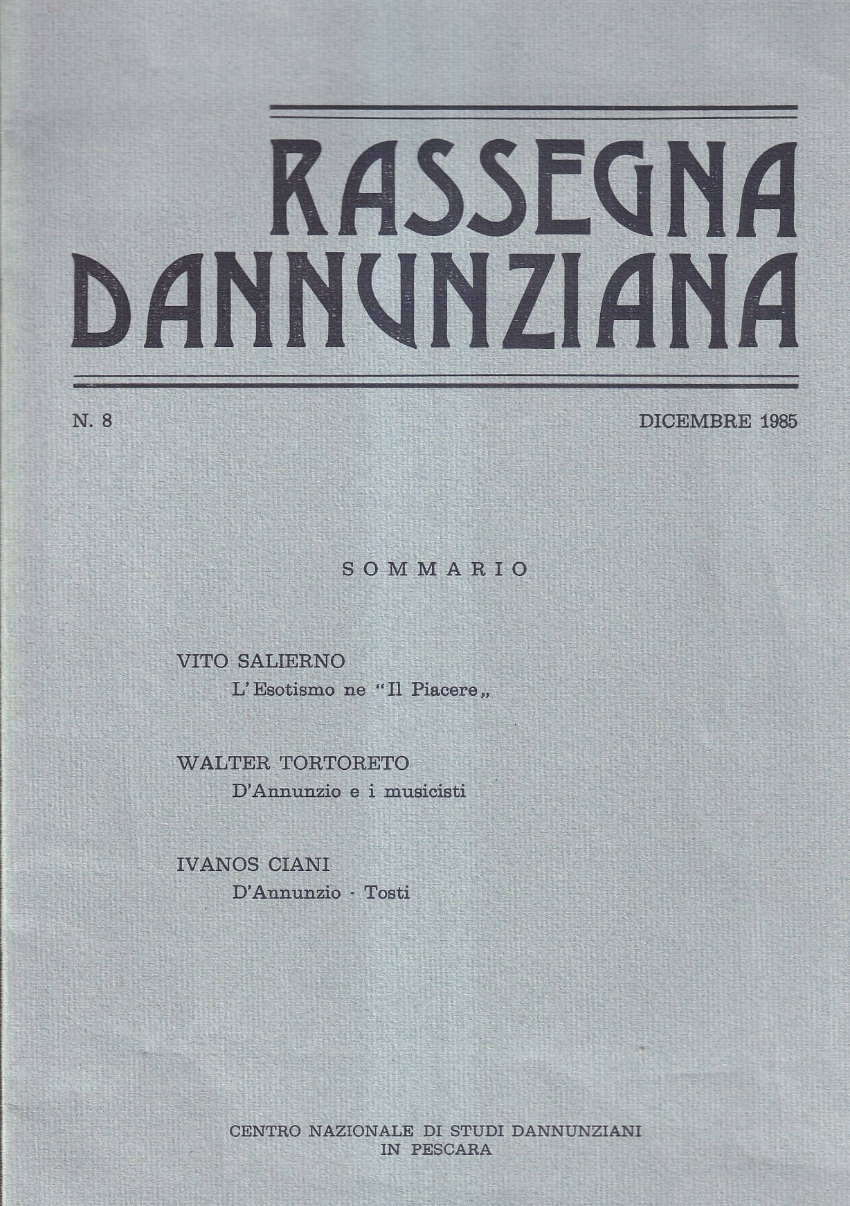 Abebooks Rassegna Dannunziana Anno IV N. 8 Dicembre 1985