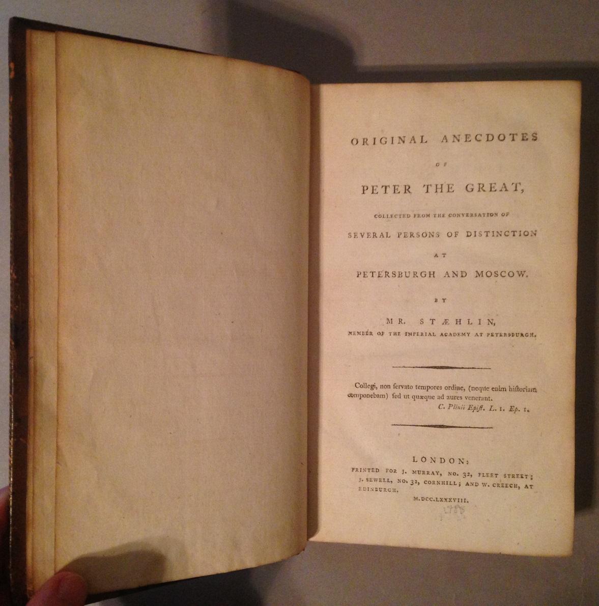 Original Anecdotes of Peter the Great by Staehlin: Leather (1788) First ...
