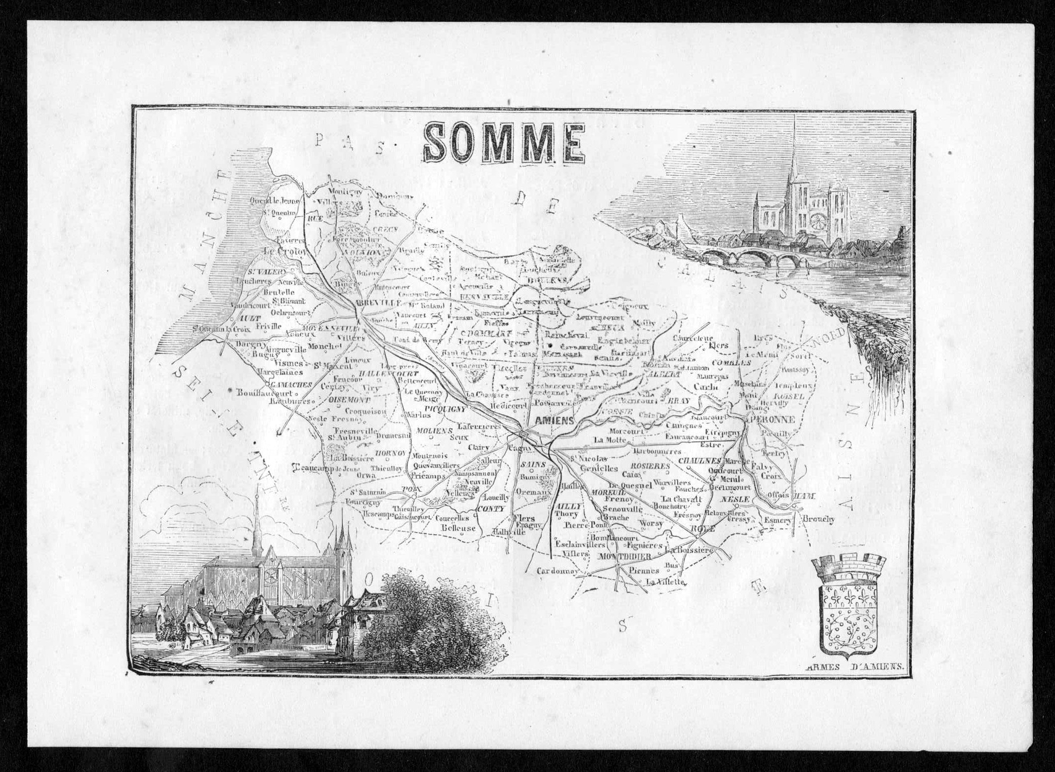 "Somme" - Amiens Frankreich France Departement Karte map Holzstich