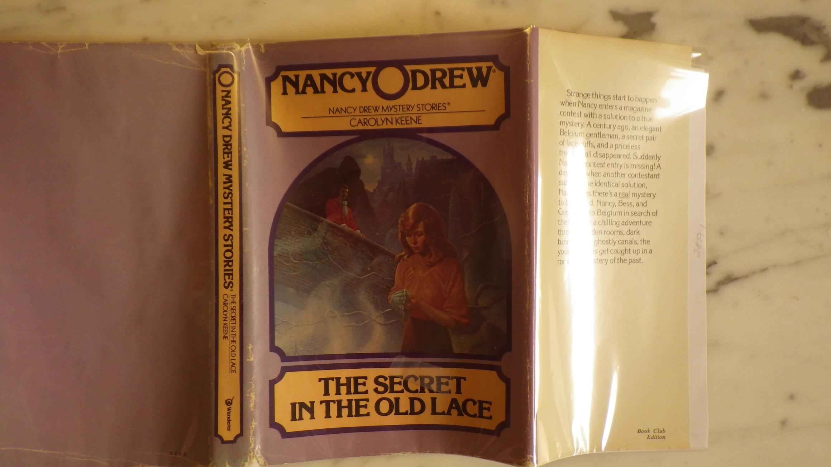 SECRET OF OLD LACE #59, Nancy Drew, RARE Hardcover w / Lavender Color DJ of Long Haired Nancy wearing Peach colored Blouse & Holding Piece of Lace ne