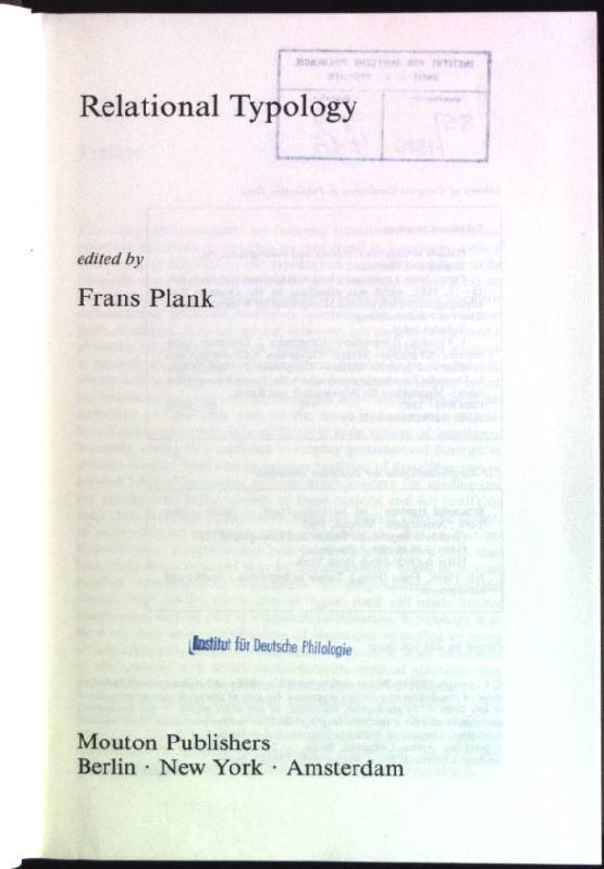 Relational typology Trends in linguistics; 28 - Plank, Frans (Hrsg.)