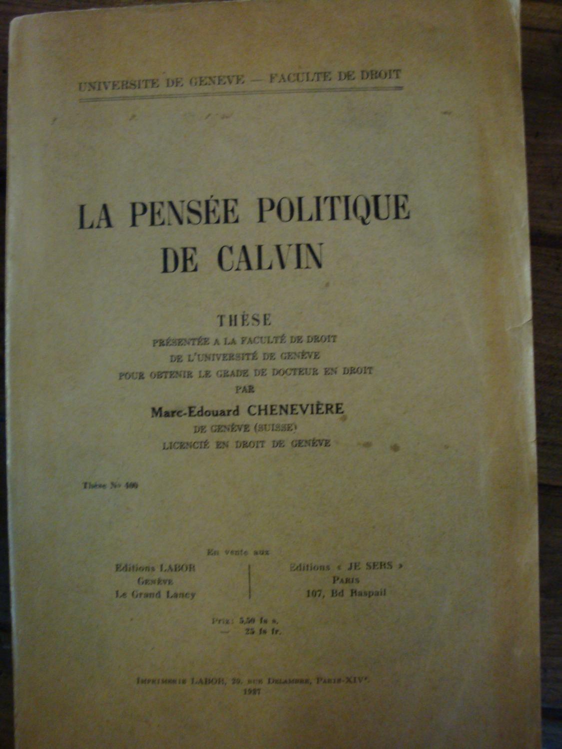 【保障できる】 La faculté la à présentée thése calvin de politique pensée その他