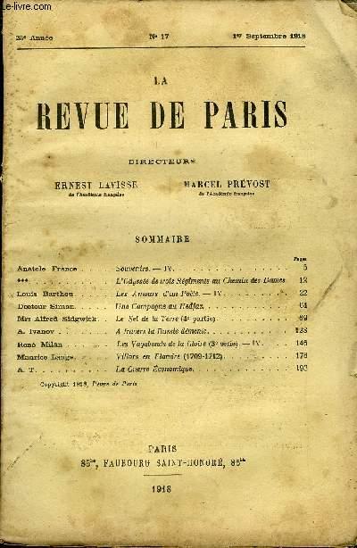 REVUE DE PARIS 25e ANNEE N°17 - Anatole France . . .Louis Barthou ...