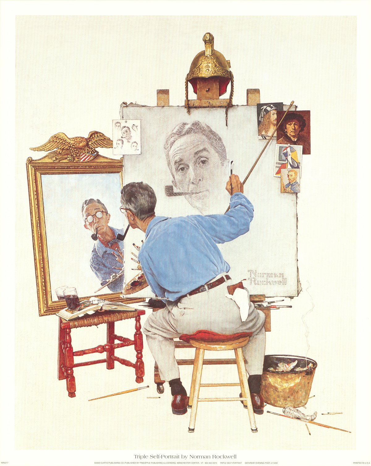Le Triple Autoportrait De Norman Rockwell NORMAN ROCKWELL Triple Self-Portrait 15" x 12" Poster 2000 Realism