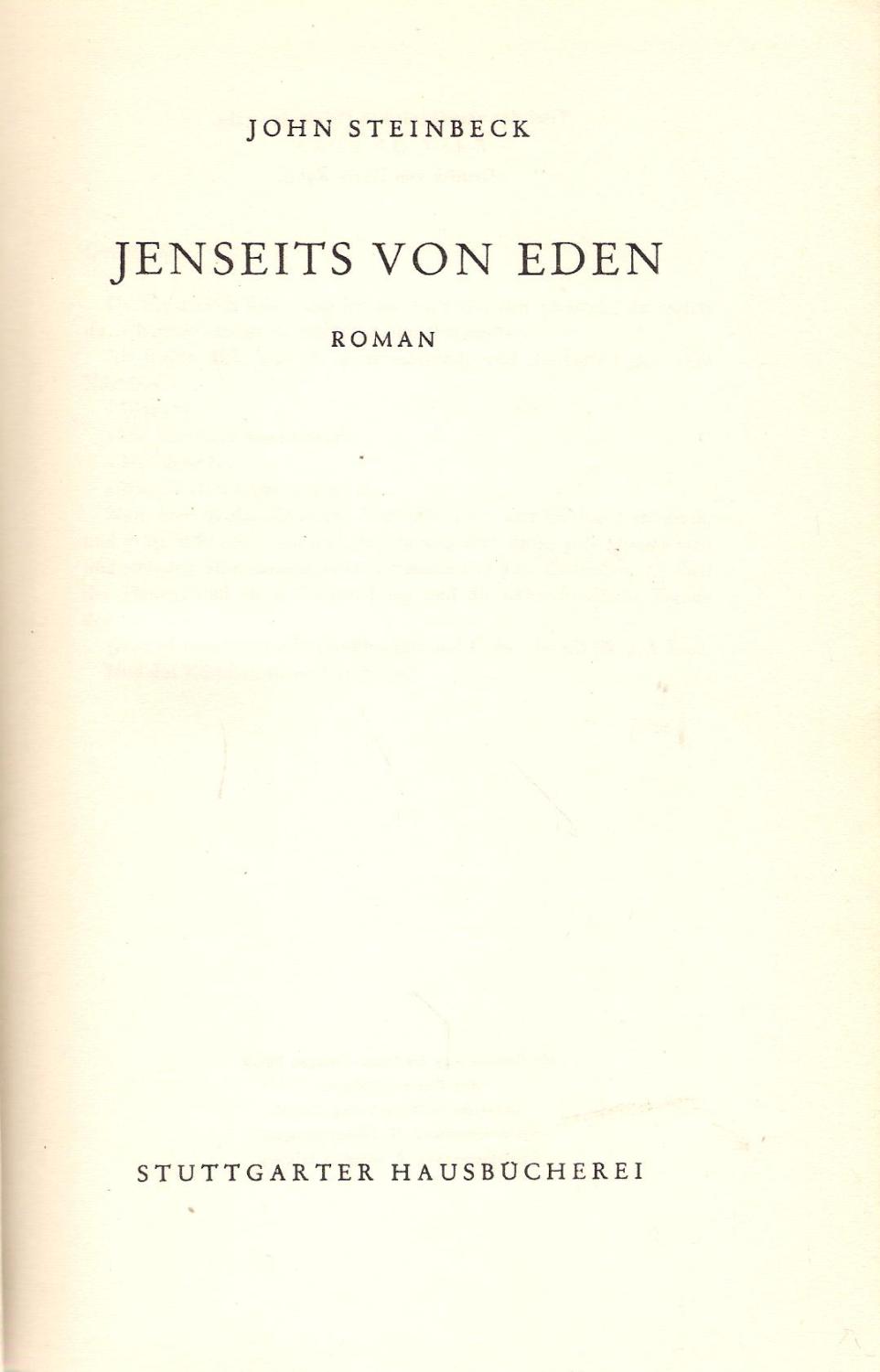 Jenseits Von Eden The Other Side Of Eden German Text By Steinbeck John Very Good Hardcover 1955 Book Club Edition Michael Moons Bookshop Pbfa