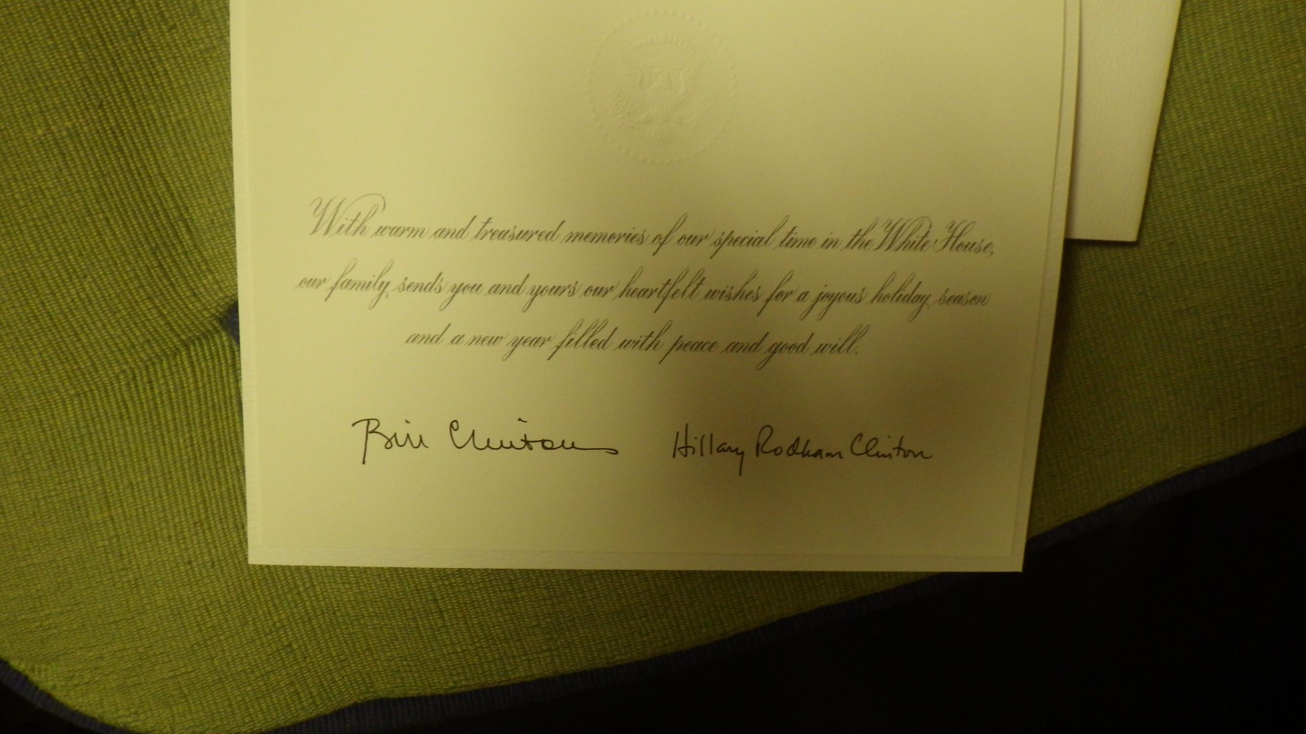 President Bill Clinton & Hillary White House 2000 Christmas Card with