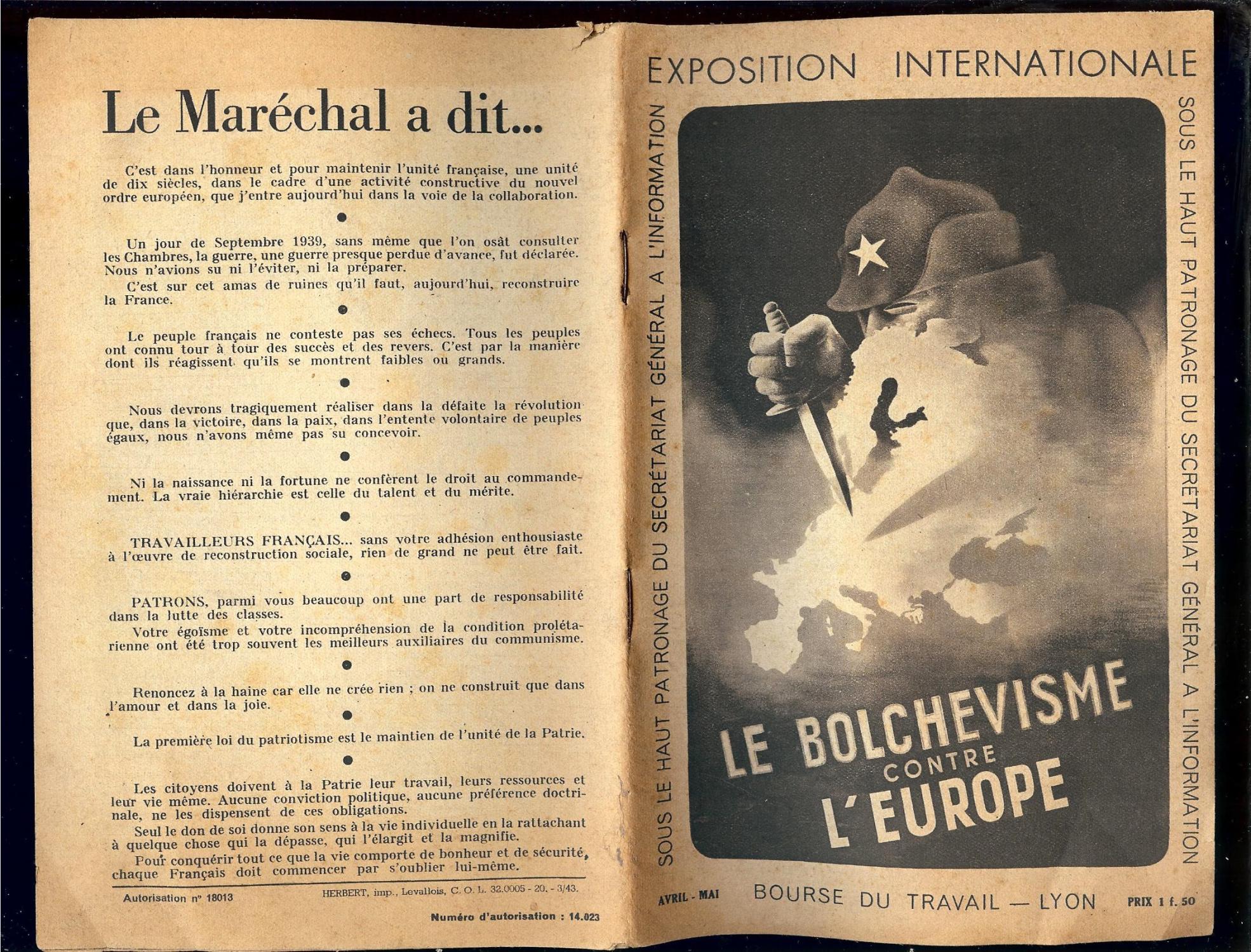 LE BOLCHEVISME contre l'EUROPE - EXPOSITION INTERNATIONALE - LYON Avril ...