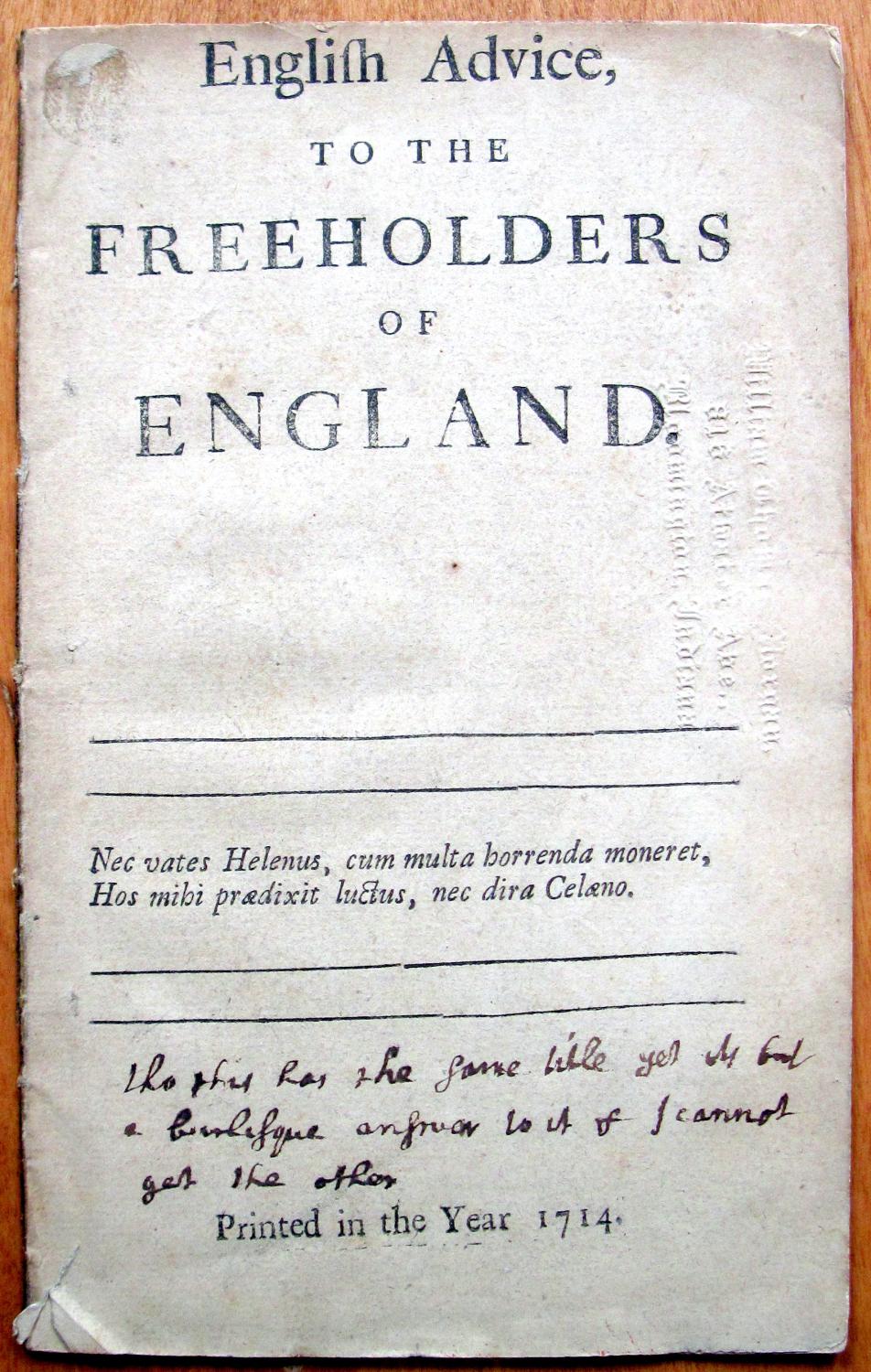 English Advice to the Freeholders of England