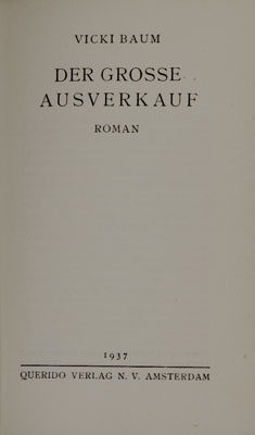 Der große Ausverkauf. Roman. - Baum, Vicki.