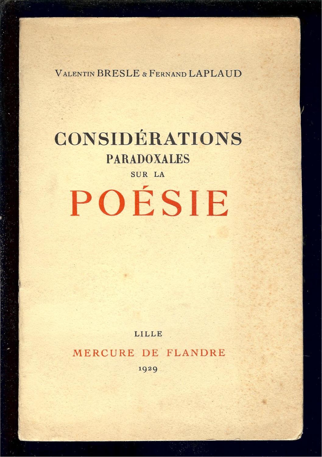 CONSIDERATIONS PARADOXALES sur la POÈSIE by BRESLE Valentin & LAPLAUD ...