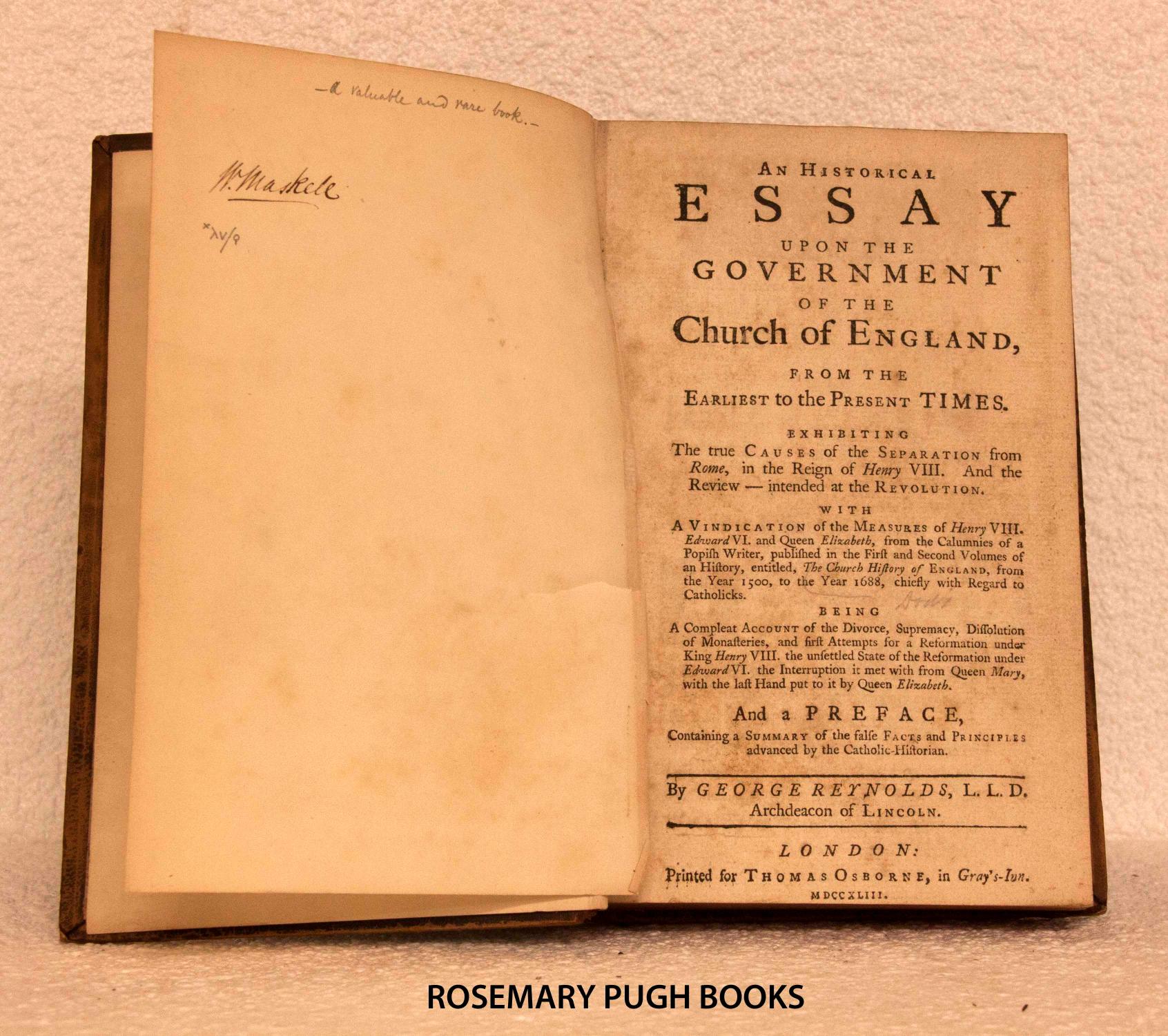 Historical essay upon the government of the Church of England from