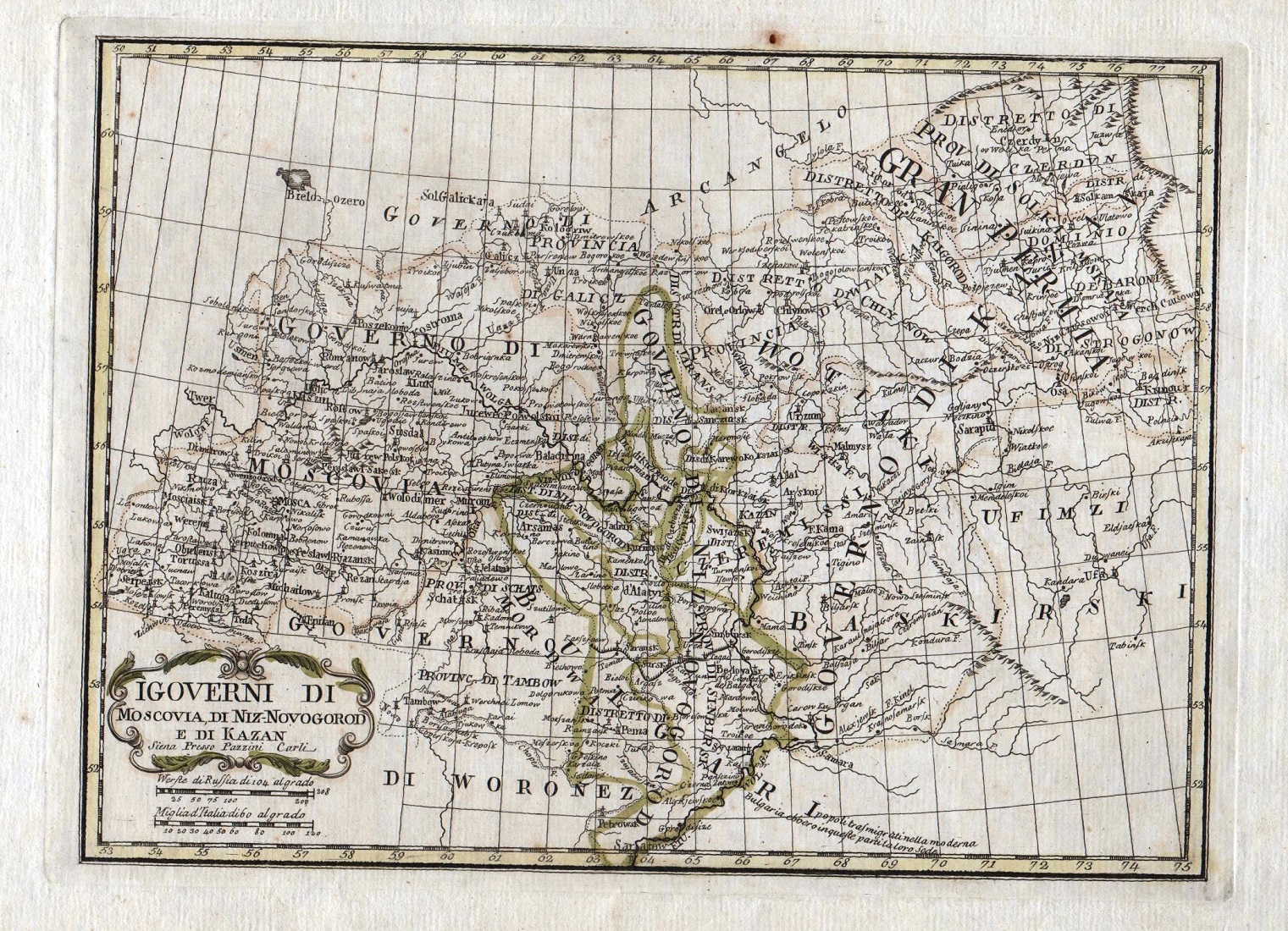 Governi Di Moscovia Moscow Nischni Nowgorod Kasan Russia Karte Map Engraving Kupferstich Von Borghi Bartolomeo 1750 1821 Und Carli 1707 1769 Pazzini 1788 Karte Antiquariat Steffen Volkel Gmbh