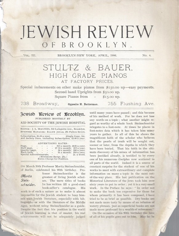 JEWISH REVIEW OF BROOKLYN [VOL. III ; NO. 4] von Magnes, J. L ...