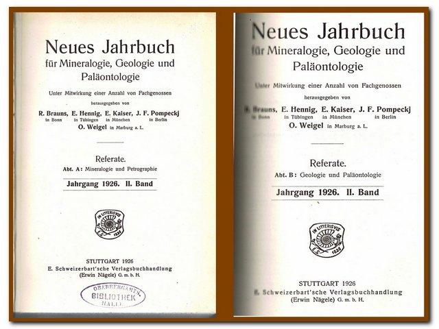Neues Jahrbuch für Mineralogie, Geologie und Paläontologie ( Jahrgang 1926 II. Band) - Brauns/Hennig/Kaiser/ Pompeckj/Weigel (Herausgeber)