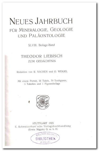 Neues Jahrbuch für Mineralogie, Geologie und Paläontologie ( XLVIII. Beilage-Band 1923) - Nacken/Weigel (Redaktion)