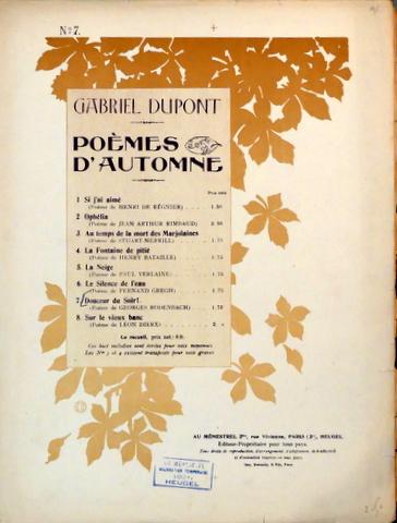 Poemes D Automne 7 Douceur Du Soir Poeme De Georges Rodenbach By Dupont Gabriel 19 Sheet Nbsp Music Paul Van Kuik Antiquarian Music Poemes D Automne 7 Douceur Du Soir Poeme De Georges Rodenbach By Dupont Gabriel 19 Sheet Nbsp Music Paul Van Kuik Antiquarian Music