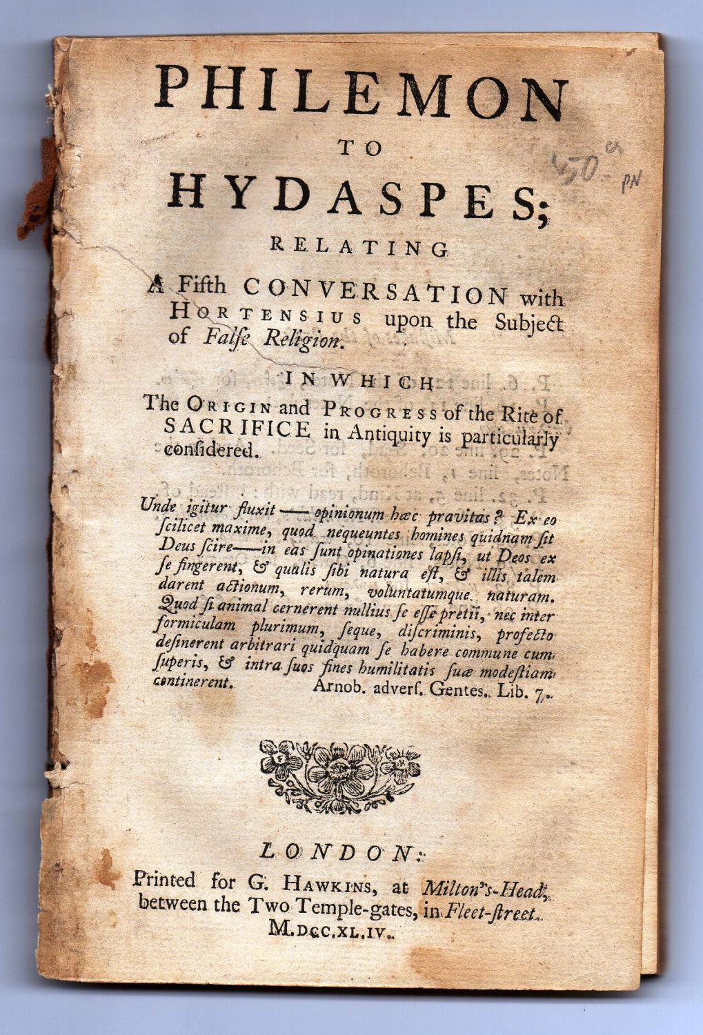 Philemon to Hydaspes; Relating A Fifth Conversation with Hortensius upon the Subject of False Religion - COVENTRY, Henry]