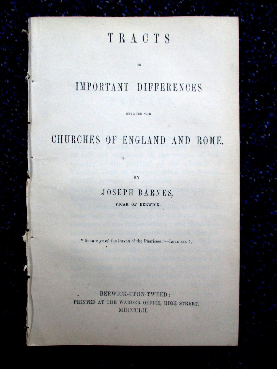 Tracts on Important Difference Between the Churches of England and Rome ...