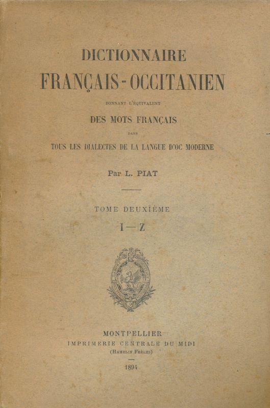 Dictionnaire Français - Occitanien donnant l'équivalent ...