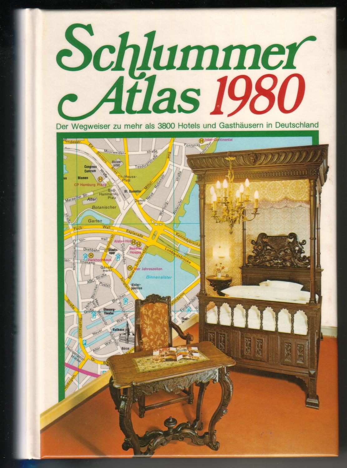 Schlummer Atlas 1980. Der Wegweiser zu mehr als 3800 Hotels und Gasthäusern in Deutschland. Ein Wegweiser zu mehr als 3800 ausgewählten Hotels und Gasthäusern in der Bundesrepublik Deutschland. ANBEI kleine Karte mit Hinweisen/Klassifizierungen usw. - 3. Auflage 1980. Die vorgestellten Hotels und Gasthäuser sind zum größten Teil mit kleinen Fotos verzeichnet. Hinzu kommen diverse Informationen zum Angebot/zur Austattung des jeweiligen Hauses. Vorsatz mit Abkürzungsverzeichnus und weiteren Informationen, Nachsatz mit Übersichtskarte (Straßenkarte mit den größten Verbindungen) Deutschland. - Kartographischer Verlag Busche (Hrsg.)