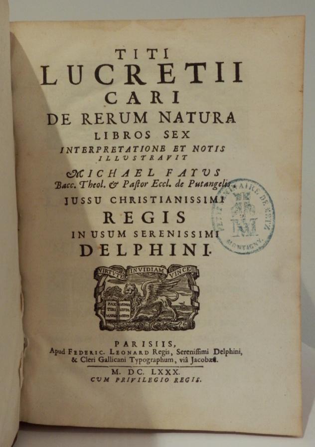 Titi Lucretii Cari De Rerum Natura Libros Sex Interpretatione Et Notis