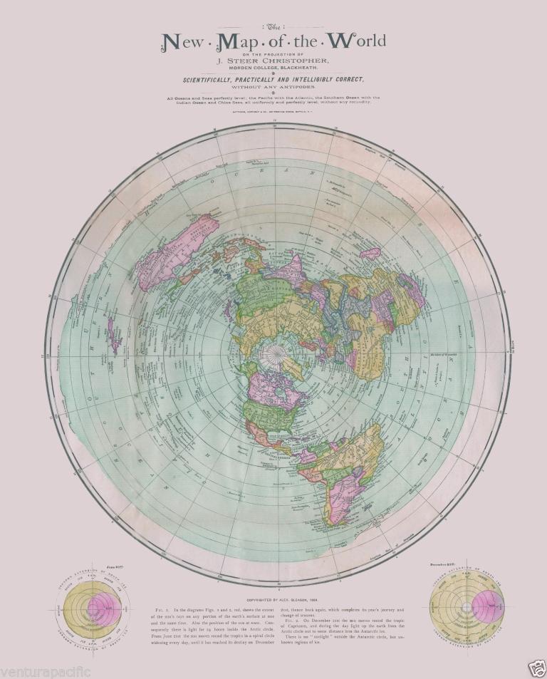 RARE The New Map of the [Flat Earth] : circa 1899 Christopher & Gleason: New FINE GICLEE PRINT. | VENTURA PACIFIC LTD Out Print