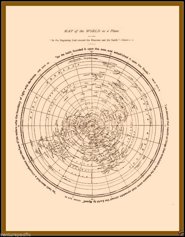 Map of the World as a Plane [Flat Earth] David Wardlaw Scott circa