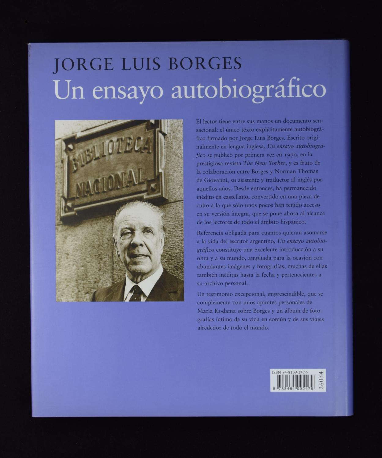 Muerto en el mundo juego Sillón UN ENSAYO AUTOBIOGRÁFICO by BORGES, Jorge Luis: (1999) Primera edición. |  Librería Monogatari