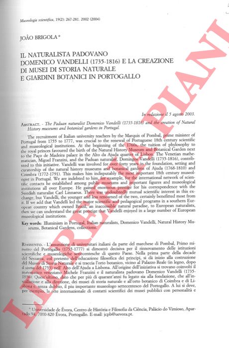 Abebooks Il naturalista padovano Domenico Vandelli (1735-1816) e la creazione di musei di storia naturale e di giardini botanici in Portogallo