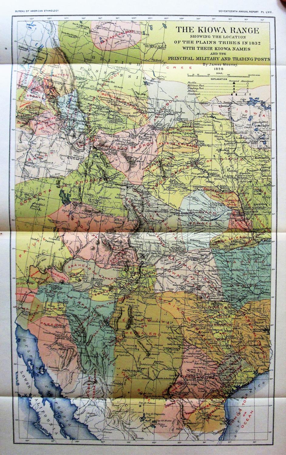 Antique Map. The Kiowa Range Showing the Location of the Plains Tribes