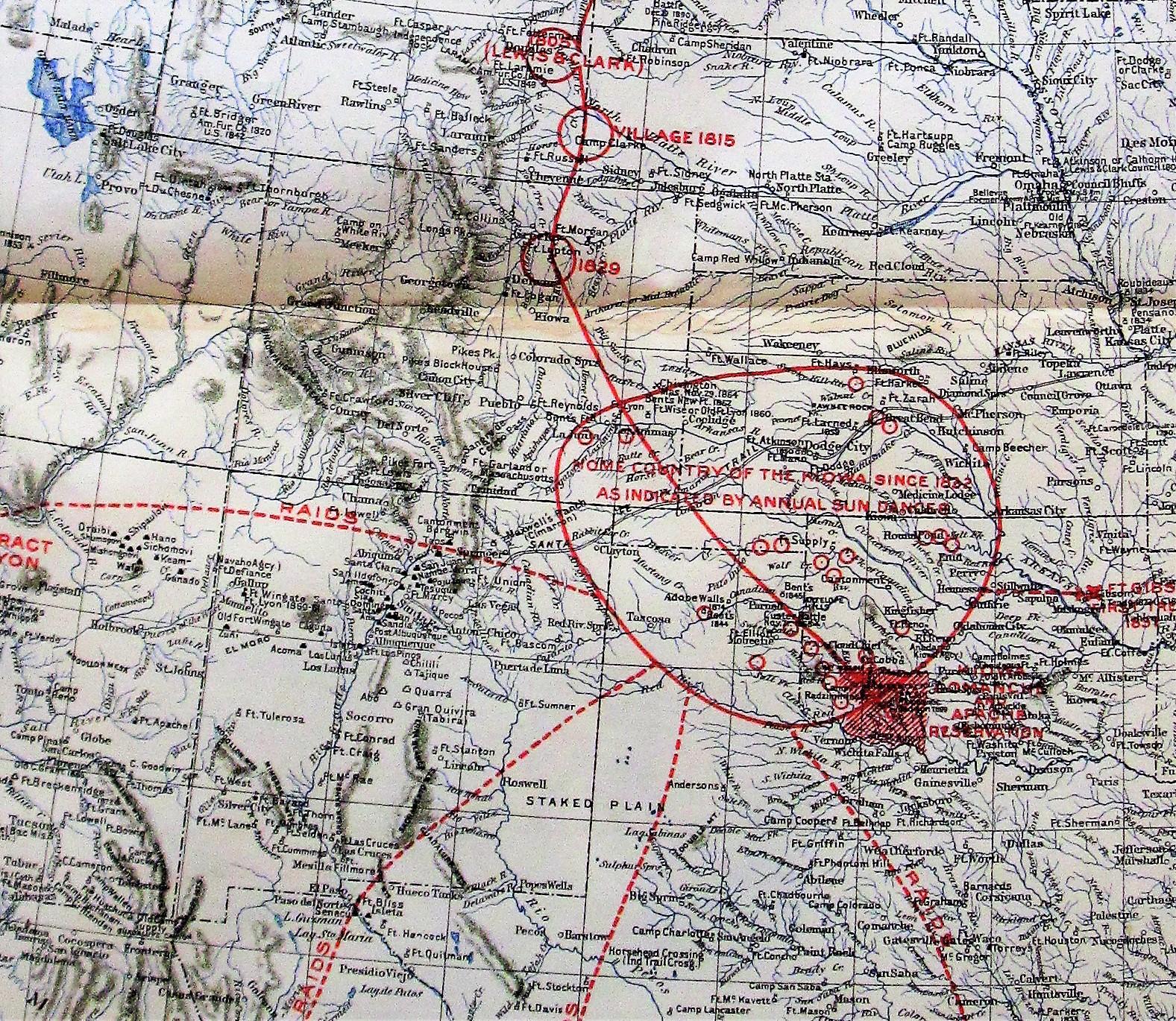Antique Map Kiowa Migration Route Home Country From 1832 To 1868 And Present Reservation Von Mooney James 1898 Karte Ken Jackson