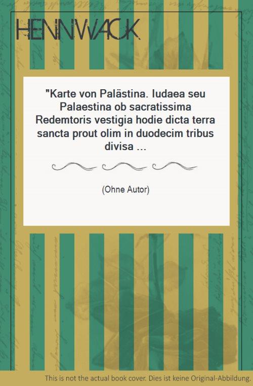 Karte von Palästina. Iudaea seu Palaestina ob sacratissima Redemtoris vestigia hodie dicta terra sancta prout olim in duodecim tribus divisa separatis ab invicem regnis Iuda et Israel . . . Kolorierter Stich von Johann Baptist Homann. Links oben Titelkartusche mit Darstellung von Moses, der die 10 Gebote empfängt; rechts unten eine Binnenkarte der Wanderungen Israels und Dartstellungen von Moses und Aaron und 2 Männern, die eine Weintraube an einer Stange tragen. Gerahmt, unter Glas.