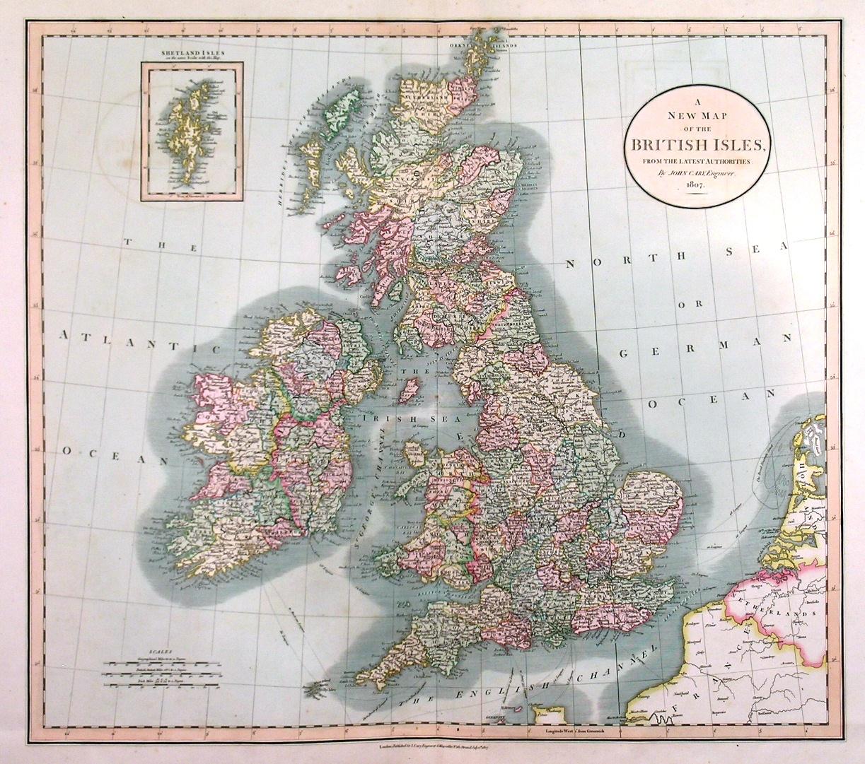 A NEW MAP OF THE BRITISH ISLES . . Map of the British Isles with Ireland. by Cary, J.: Map 
