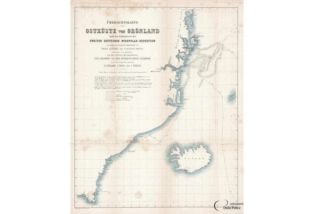 GREENLAND NORTH POLE EXPEDITION ORIGINALKARTE VON OSTGRÖNLAND
